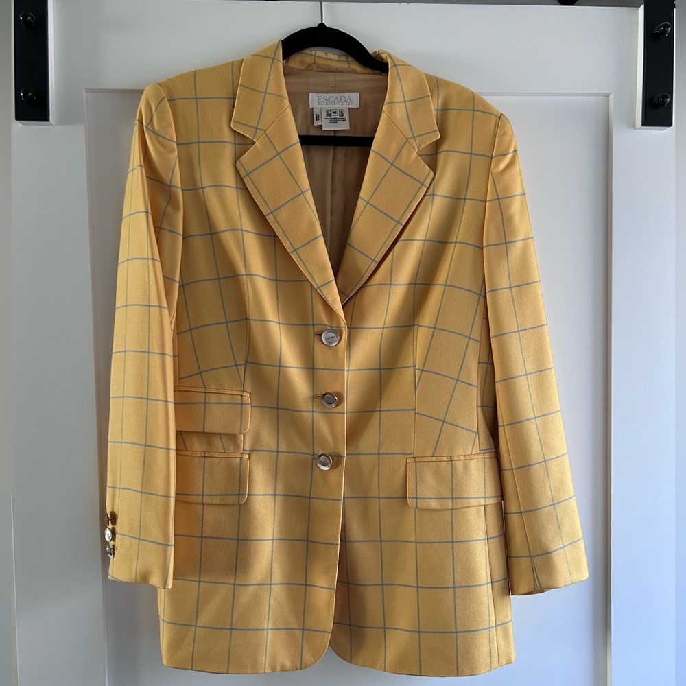 ESCADA MARGARETHA LEY Yellow Cashmere Window Pane Vintage Blazer Jacket 40 M